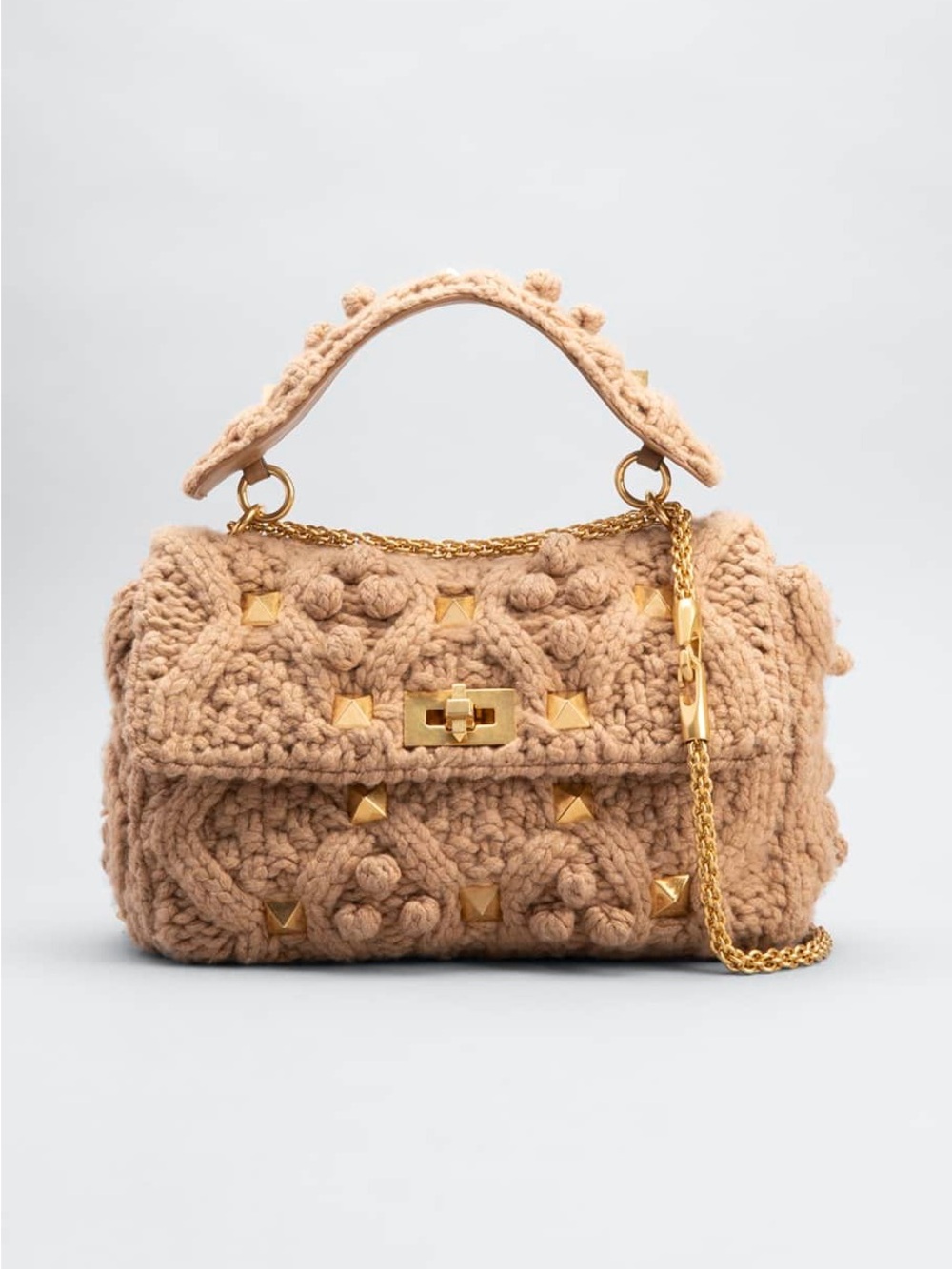 VALENTINO GARAVANI Roman Stud Knit Cashmere Large Shoulder Bag NWT $3650